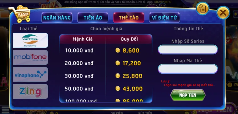Hướng Dẫn Nạp Tiền RikVip Đơn Giản Nhận Ngay Khuyến Mãi Khủng Cho Tân Thủ