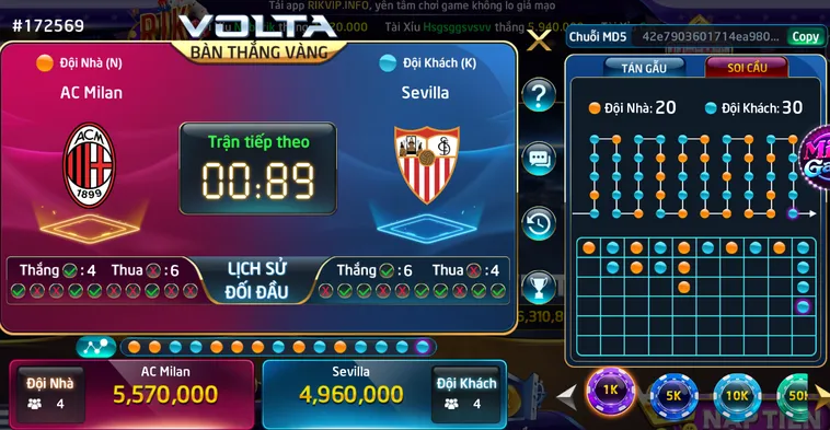 Cách Chơi Minigame Volta Bàn Thắng Vàng Tại RikVip Săn Thưởng Bóng Đá